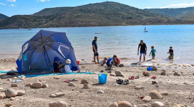 Family on the beach at Rockport state park