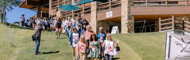 Group of people walking from Stein Eriksen Lodge