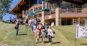 Group of people walking from Stein Eriksen Lodge