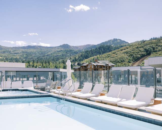 Rooftop pool with mountain views