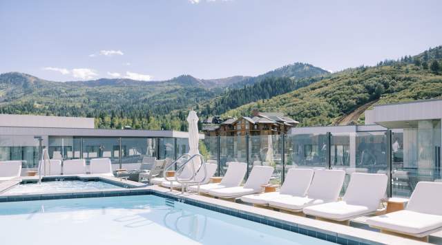 Rooftop pool with mountain views