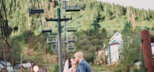 Bride and Groom at Town Lift