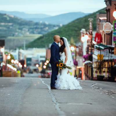 Bride and Groom on Historic Main Street