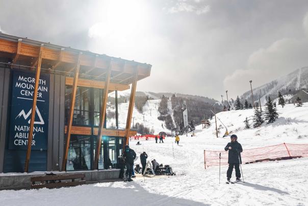 The McGrath Mountain Center on a snowy day at Park City Mountain in Park City, UT