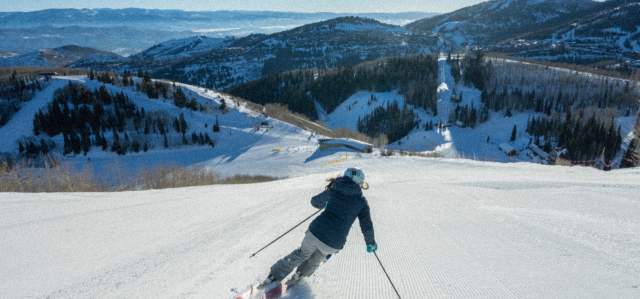 Skier Skiing Down a Groomed Trail