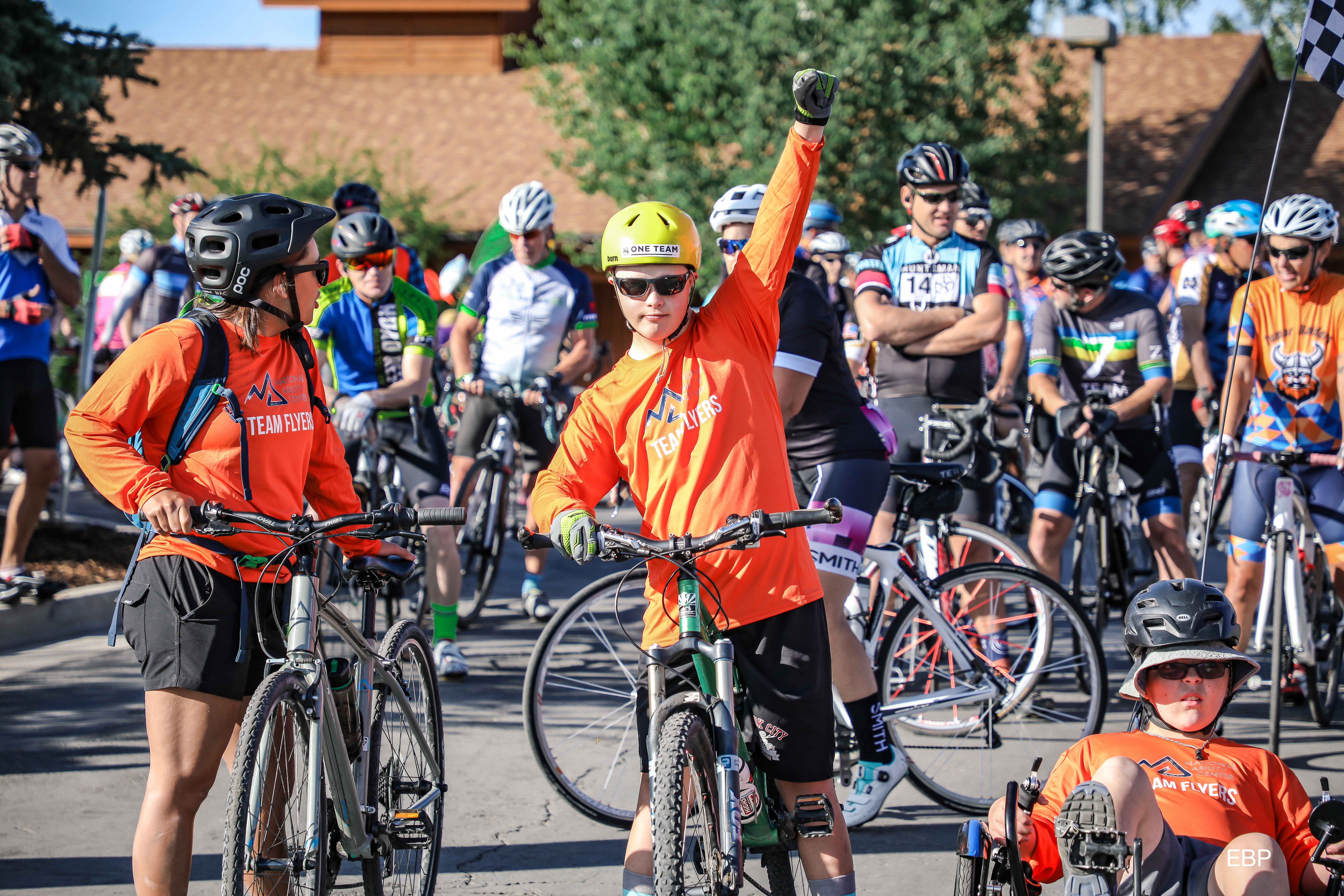 Group standing with bikes