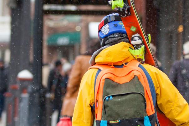 Skier on Main Street During Sundance Film Festival