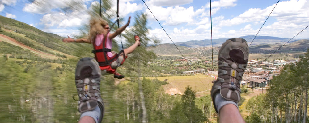 point of view going down the ziplines in Park City, Utah